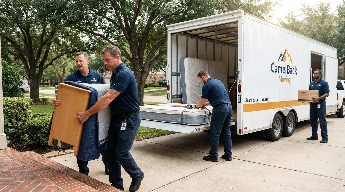 Crew loading residential truck for cross-state move from Fowler, CO