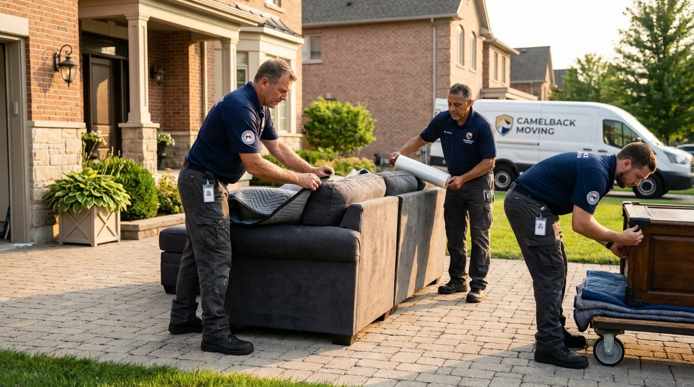 Large estate moving crew wrapping furniture in Fowler, CO