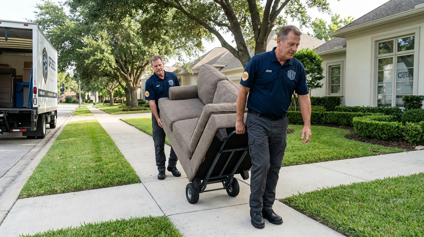 Local residential moving crew loading furniture in Fowler, CO