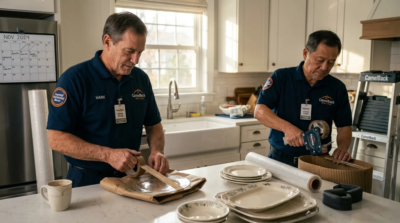 Professional crew packing kitchen dishware in Fowler, CO
